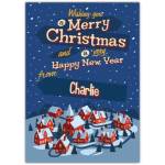 Personalised Merry Christmas and Happy New Year Village Scene Card with Custom Name