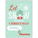 Let It Snow Personalised Happy Christmas Card with Snowman and Snowflakes Design