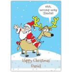 Funny Wrong Way Santa Christmas Card with Personalised Name Option