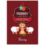 Personalised Merry Christmas Card Boy in Manger with Sheep Festive Holiday Design