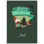 Personalised Merry Christmas Card with Santa Tree and Holly Festive Design