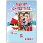 Personalised Santa Merry Christmas Photo Card for Kids with Gifts Design