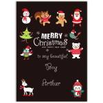 Personalised Merry Christmas and Happy New Year Card for My Beautiful Boy with Festive Characters