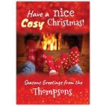 Personalised Cozy Christmas Socks Family Fireplace Seasons Greetings Card