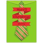Personalised Green Striped Tie Christmas Card with Custom Name on Ribbon Design