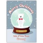 Personalised Teddy Bear Snow Globe Christmas Card Lots of Love from Family Member