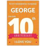 Personalised 10th Anniversary Card for Husband Tin Aluminium I Love You Design