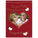 Personalised Ruby 40th Wedding Anniversary Card with Photo Heart and Congratulations Text