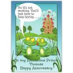 Personalised Kissing Frogs Happy Anniversary Card for Him Prince Thomas Design