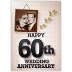 Vintage Style Happy 60th Wedding Anniversary Card with Customisable Photo Frame Design