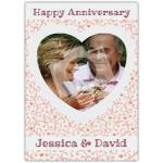 Personalised Happy Anniversary Photo Card with Heart Frame and Floral Design