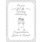 Personalised 25th Wedding Anniversary Card with Champagne Glasses and Silver Highlights