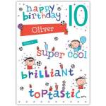 Personalised Happy 10th Birthday Card for Boys with Fun Colourful Message and Football Design