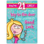 Personalised Female 21st Birthday Card Key to the Door Good Luck Design