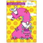 Personalised 2nd Birthday Card with Cute Mice and Flowers Design for Toddler Girls