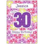 Personalised Floral 30th Birthday Card with Name Customisation for Her