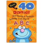 Personalised Easy As ABC Funny 40th Birthday Card for Him with Colourful Cartoon Design
