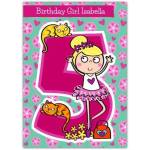 Personalised 5th Birthday Card for Girls with Flower Girl and Cats Design