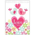 Love Birds and Heart Floral Anniversary Card with Personalised Wishes