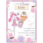 Lovely Angel Fairy Birthday Card for Cousin Personalised with Name in Pink Design