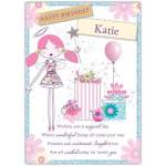 Personalised Happy Birthday Angel Card with Presents and Balloon Design