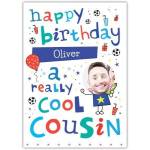 Personalised Happy Birthday Card for Cool Male Cousin with Photo and Name Customisation