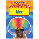 Personalised Birthday Card with Boxer Dog Wearing Rainbow Afro Wig and Sunglasses