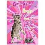 Personalised Birthday Girl Cat in Hat Glad Rags and Dance Fun Birthday Card