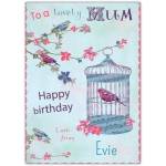 Lovely Mum Birdcage Birthday Card with Birds and Floral Design Personalised Option