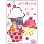 Personalised Happy Birthday Cupcake Card for Girls with Name Option