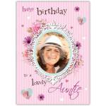 Personalised Happy Birthday Card for a Lovely Auntie with Floral Photo Frame Design