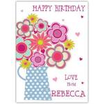 Personalised Happy Birthday Card with Colourful Retro Jug of Flowers Design