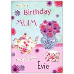Happy Birthday Mum Floral Teapot and Flowers Personalised Card