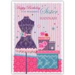 Personalised Happy Birthday Card for Sister with Fashion Dress and Gift Boxes Design