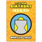 Personalised Canary Puzzle Birthday Card with Custom Name on Yellow Floral Background