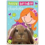 Personalised Cute Rabbit Birthday Card for Girls with Name Option