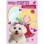 Personalised Cute Puppy Birthday Card for Girls with Name Option