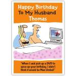 Personalised Humorous Birthday Card for Husband with Custom Name Man United Theme