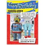 Personalised Driving Me Nuts Robot Humour Birthday Card for Him