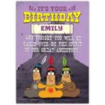 Personalised Native Spirit Birthday Card with Humorous Dancing Ancestors Design