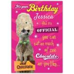 Personalised Funny Birthday Card Eat As Much Chocolate as You Like with Meerkat Design