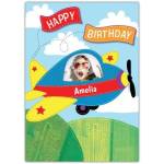 Personalised Happy Birthday Plane Card with Photo Upload for Kids and Adults