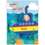 Personalised Submarine Birthday Card with Photo Upload for Kids and Children