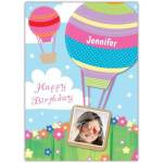 Personalised Happy Birthday Card with Colourful Hot Air Balloon and Photo Frame Design