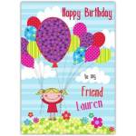 Personalised Happy Birthday Girl Balloons Card for Friend with Custom Name Option
