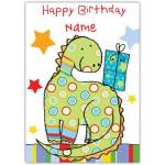 Personalised Colourful Dinosaur Happy Birthday Card for Kids with Stars and Gift Design