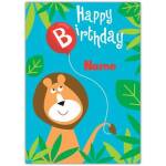 Personalised Lion Happy Birthday Card for Kids with Balloon and Jungle Design