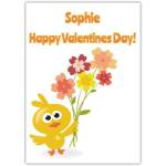 Personalised Valentine's Day Card with Cute Chick Holding Flowers for Her