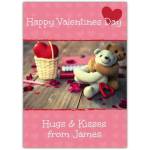Personalised Happy Valentines Day Hugs and Kisses Card with Teddy Bears and Heart