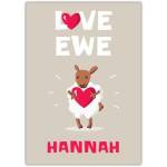 Personalised Love Ewe Cute Sheep Valentine or Romantic Greeting Card